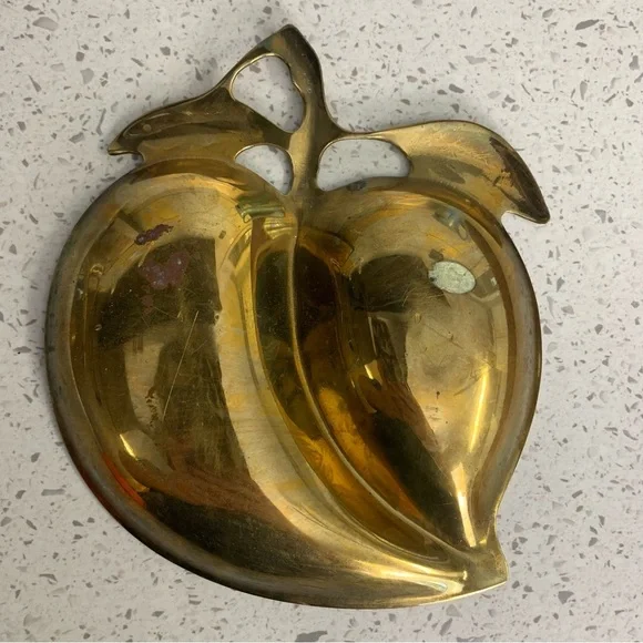 Vintage Brass Peach-Shaped Divided Dish - Picture 3 of 5
